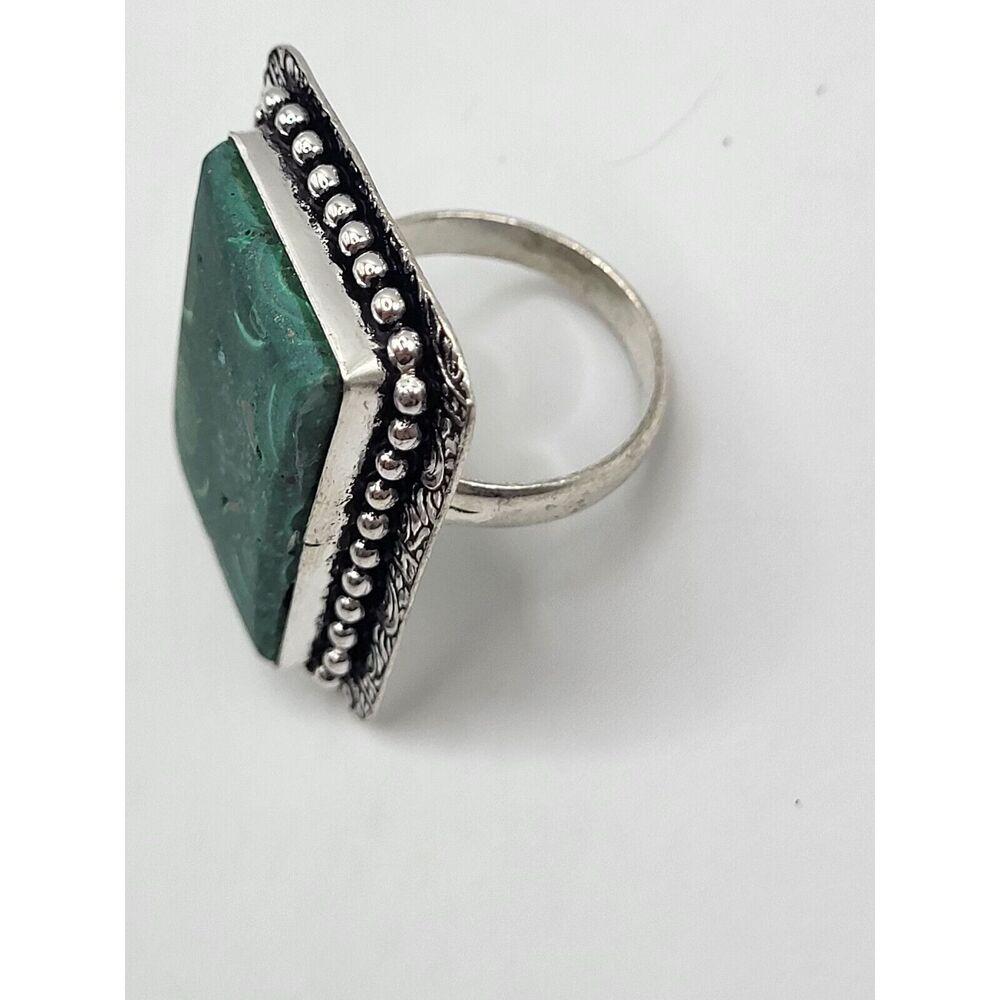 Bohemian Rectangular Malachite Chunky Ring Sz 11 - image 6